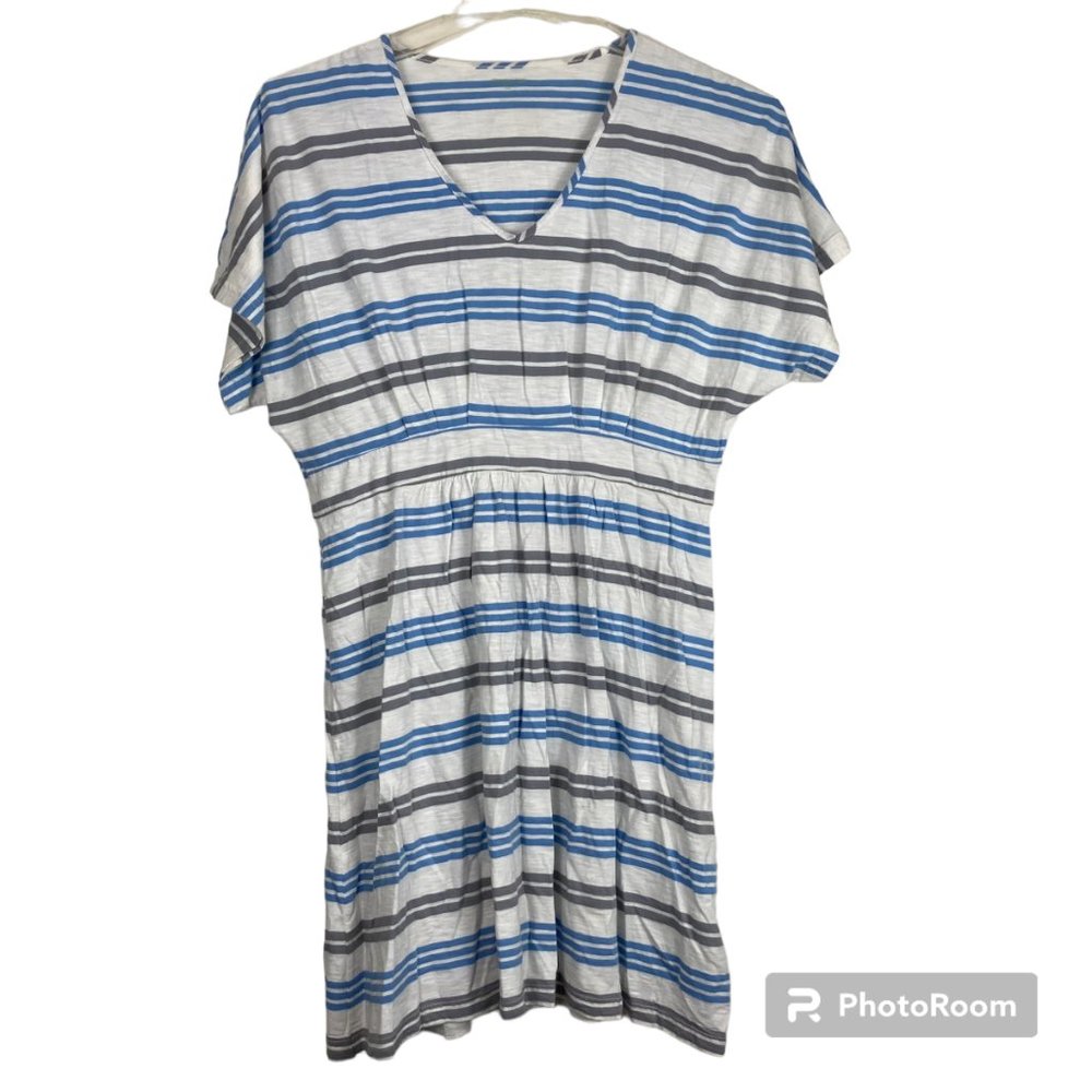 Garnet Hill Womens M White Striped Short Sleeve Pullover Dress 32526